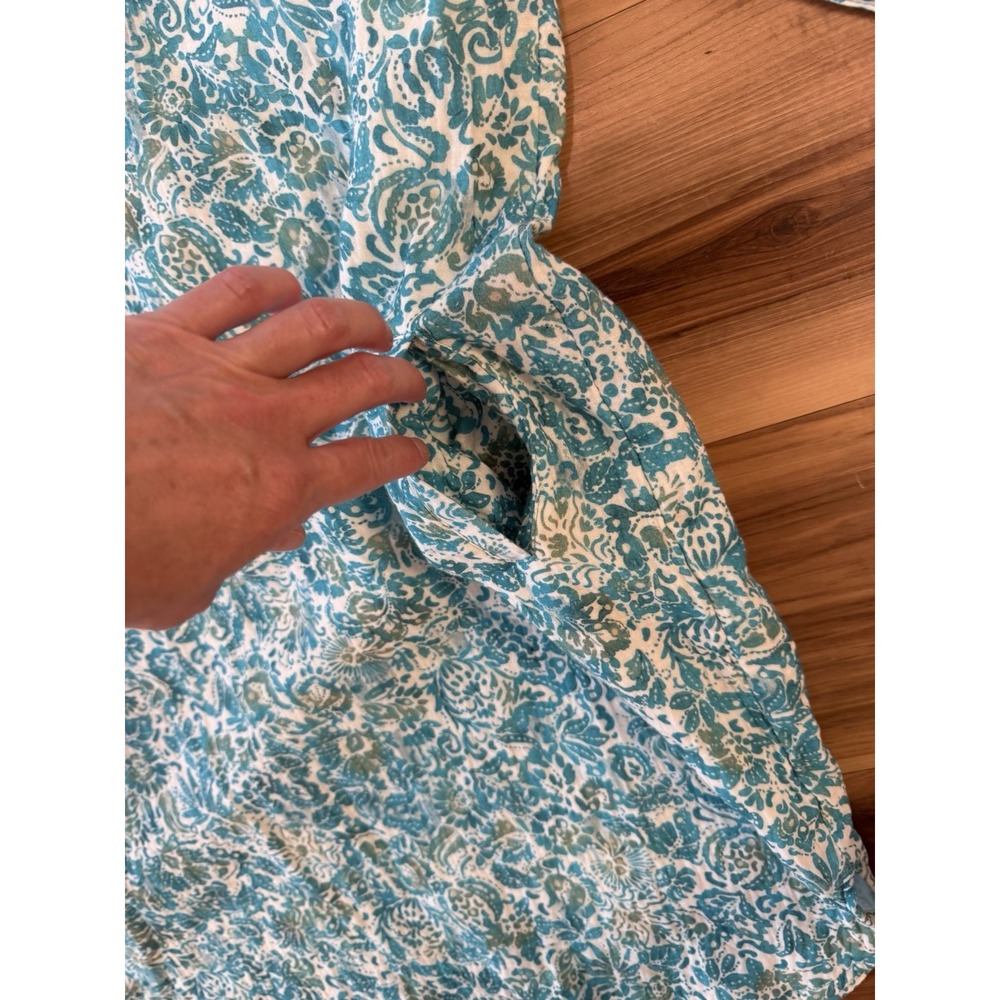 RipSkirt Cotton Shirt Dress Cover Up Teal White Floral Print Pockets Large - Picture 6 of 11